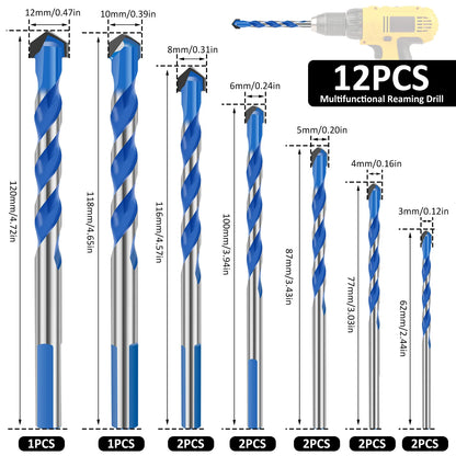 12PCS Concrete Drill Bit Set Masonry Drill Bit,Punching Drill Bit Cement Drill Bits for Concrete Brick Wall, Tile Glass Ceramic