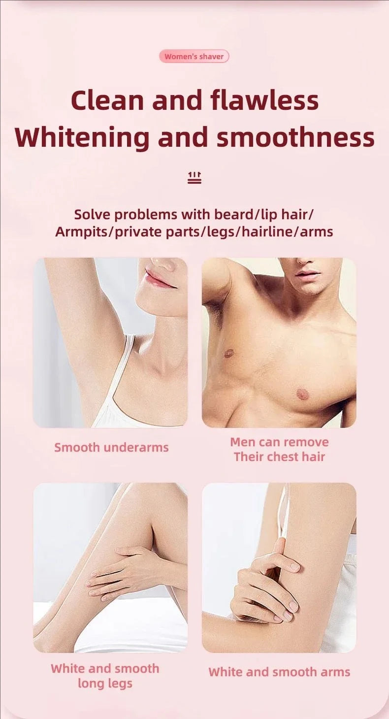 2-in-1 painless home hair removal device for women, hair trimming and shaving electric depilator for pubic hair, armpit hair,