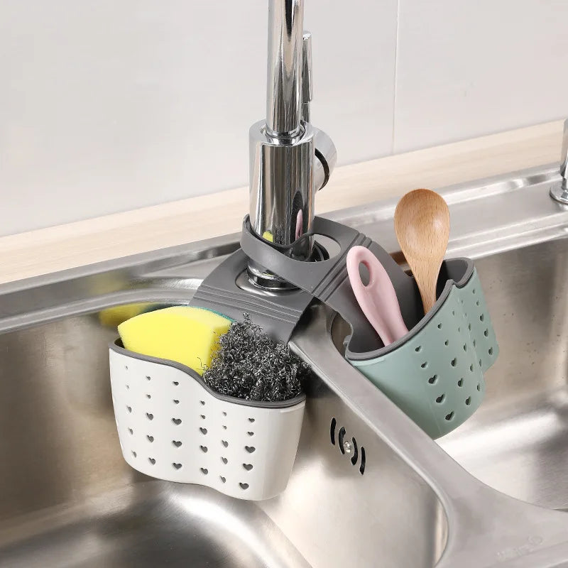 1PC Kitchen Organizer Adjustable Snap Sink Sponge Holder Kitchen Hanging Drain Basket Kitchen Gadgets