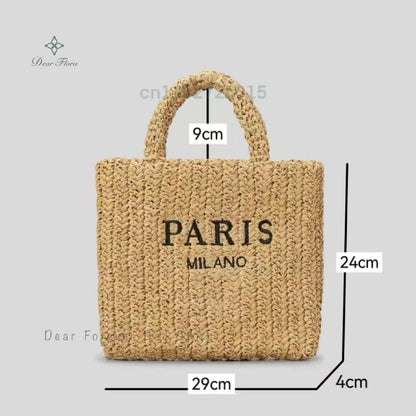 Women Summer Beach Vacation Fashion Straw Knitting Shoulder Bag Hollow Out Handwoven Handbag Portable Large Capacity Casual Tote