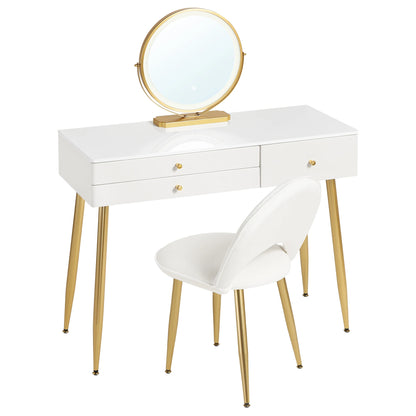 1SET Vanity Dressing Table Cosmetic Make up Table with Lighting Adjustable LED Mirror Light 3 Drawers Velvet Stool for Bedroom