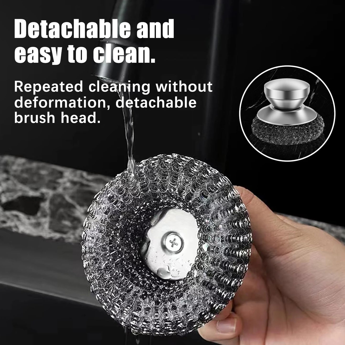 4/8Pcs Kitchen Stainless Steel Washing Brush Metal Sponge Scrubber with Handle for Dishes Pots Pans Grills Sink Cleaning Tools