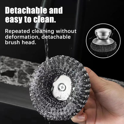 4/8Pcs Kitchen Stainless Steel Washing Brush Metal Sponge Scrubber with Handle for Dishes Pots Pans Grills Sink Cleaning Tools