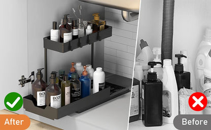 Under Sink 2 Tier Sliding Cabinet Basket Organizer Drawer Pull Out Cabinet Multi-Purpose Sink Organizer for Bathroom Kitchen