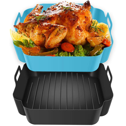 2Pcs Air Fryer Silicone Pot with Handle Reusable Air Fryer Liner Heat Resistant Air Fryer Silicone Basket Square Baking Tray Air