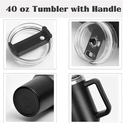 New large capacity 40oz stainless steel water bottle, car coffee cup, handle cup, vacuum insulated bottle with straw