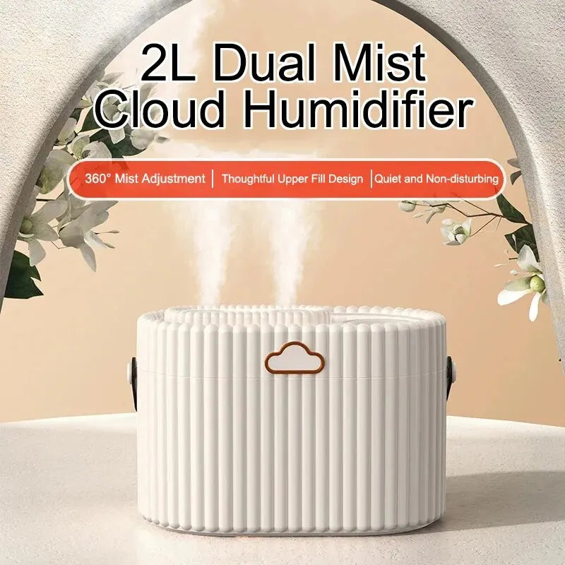 2L Large Capacity Humidifier Dual Mist Ports Humidifier Auto Shut-Off Air Humidifier USB Humidifier 360° Coverage Humidifier