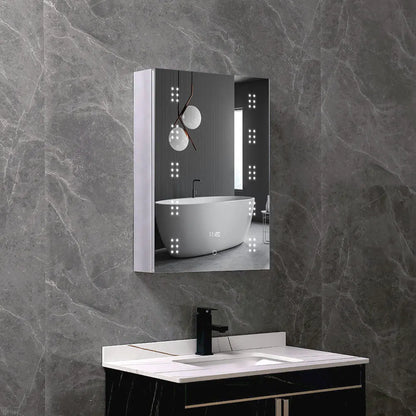 KOMORE 70cm H Rectangle LED Mirror Cabinet for Bathroom with Electric Clock & 2 Shelves & Fast-respond Sensor Switch