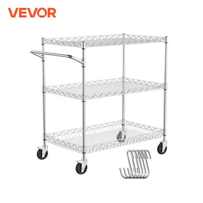 VEVOR Rolling Utility Cart 3-Tier Mobile Shelving Unit Organizer Service Cart on Wheels Metal Storage Trolley for Kitchen  Bar