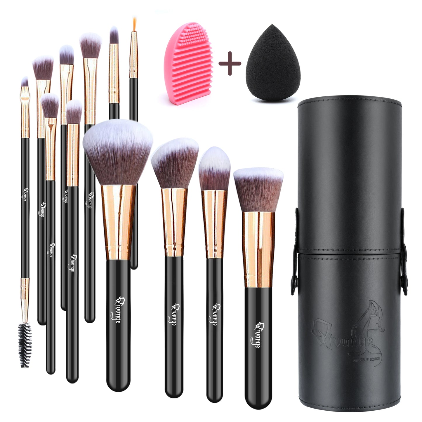 Livinganehome 12 Pcs Travel Makeup Brush Set with Makeup Sponge and Brush Cleaner