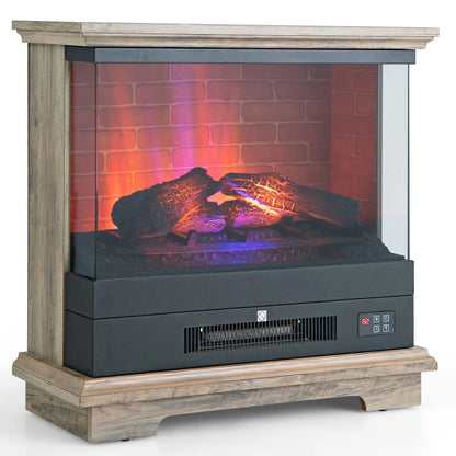 GOFLAME 68cm Electric 2000W Fireplace 3-Sided Fireplace Heater with 3-Level Flame