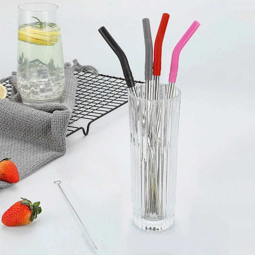 4Pcs Reusable Metal Straws with Silicone Tips Stainless Steel Straws Replacement with Cover for Stanley 40oz Cup Accessories