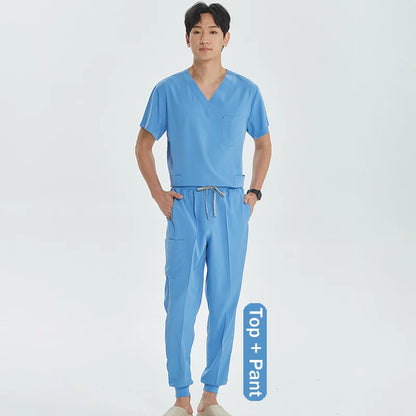 Unisex Medical Uniforms V-neck Top Jogger Pants Scrub Set Stretch Surgical Workwear Dentist Vet Nursing Suit Doctor Outfit S21