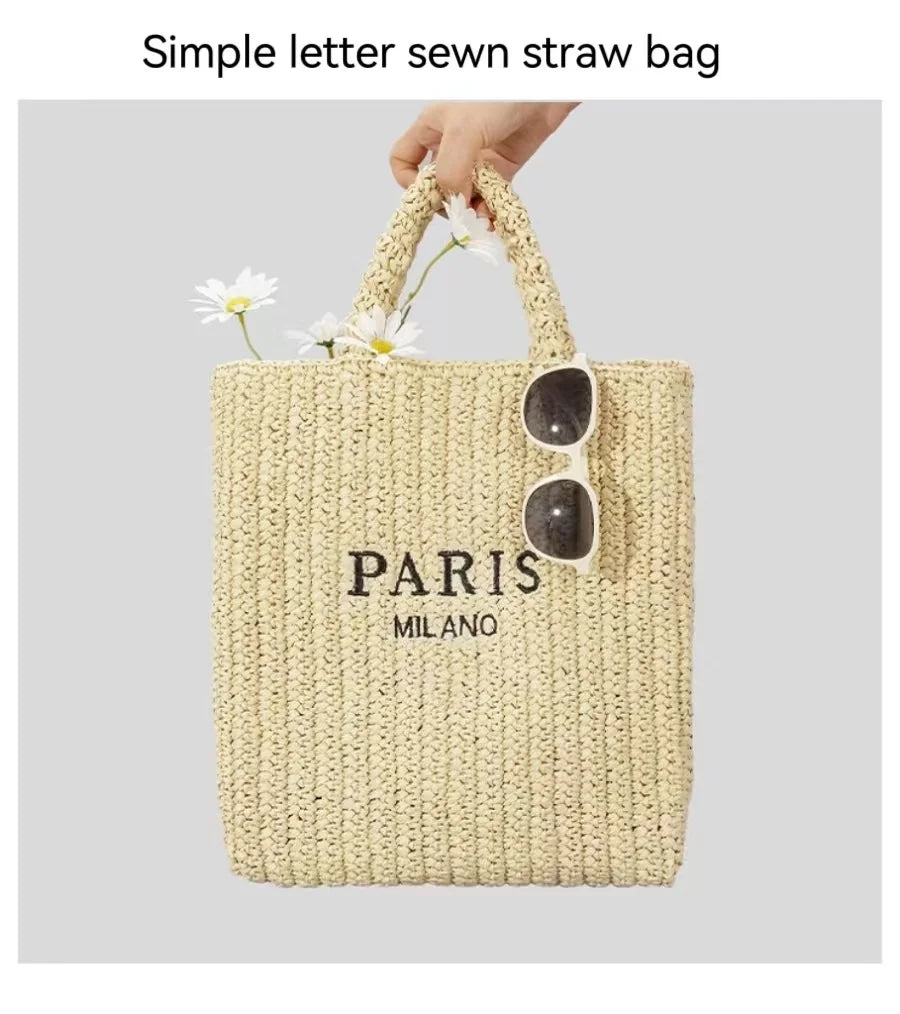 Women Summer Beach Vacation Fashion Straw Knitting Shoulder Bag Hollow Out Handwoven Handbag Portable Large Capacity Casual Tote