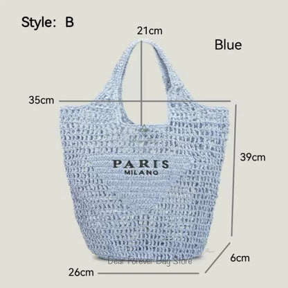 Women Summer Beach Vacation Fashion Straw Knitting Shoulder Bag Hollow Out Handwoven Handbag Portable Large Capacity Casual Tote