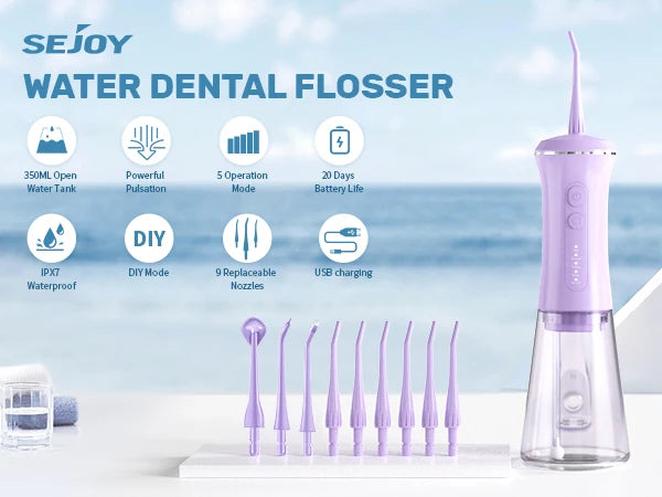 SEJOY C12 Dental Water Flosser Oral Irrigator USB Rechargeable Teeth Cleaner Portable 5 Modes IPX7 Mouth Washing Machine