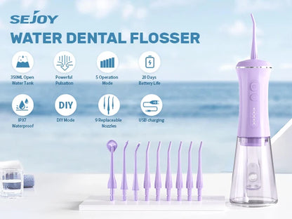 SEJOY C12 Dental Water Flosser Oral Irrigator USB Rechargeable Teeth Cleaner Portable 5 Modes IPX7 Mouth Washing Machine