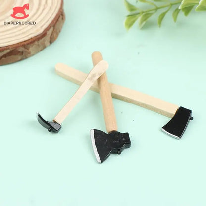 New 3Pcs/set 1/12 Scale Dollhosue Mini Wood Metal Chopper Hatchet Dollhouse Miniature Farming Tools Garden Tools