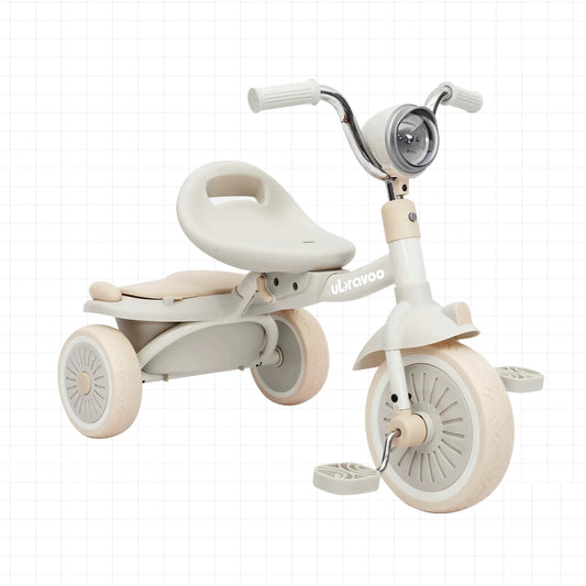 UBRAVOO Baby Foldable Tricycle Trike with Pedals,Unique PU Wheels with Elasticity Shock-absorbing Effect,Cool Lights,1-5 Years