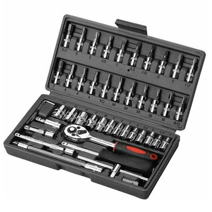 46PCS Socket Set Metric Wrench 1/4" Drive  Ratchet Bit Set Wrench Torx Hex Extension Bar Ratchet Repair Hand Tool