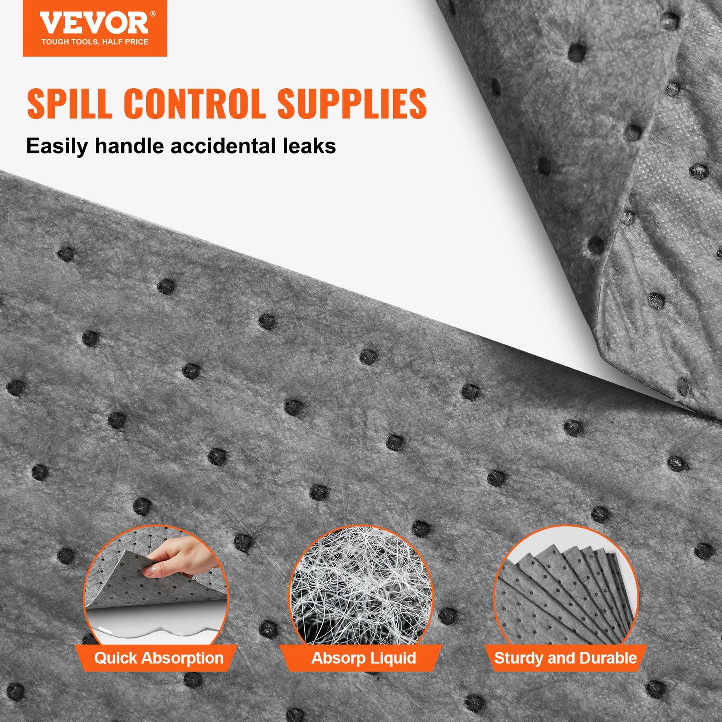 VEVOR Spill Absorbent Pads Universal Absorbing Mat Absorbs up 12 Gal Polypropylene Absorbent Pad for Oil Water and Other Liquids