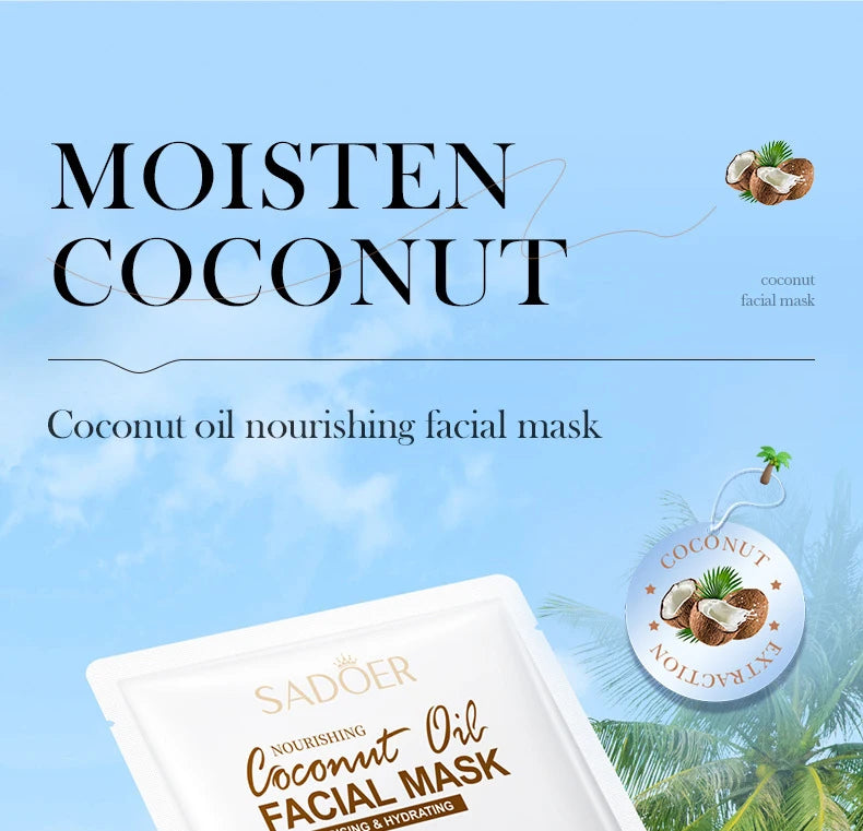 5pcs SADOER Coconut Face Mask Facial skincare Moisturizing Firming Hydrating Nourishing Facial Masks Face Skin Care Products