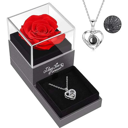 1set Hollow Zircon Love Necklace Female MOTHERS Day Eternal Flower Artificial Flower Gift Box Jewelry Box Llaveros Classroom Mtg