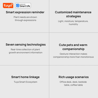 White Tuya Ivy Smart Planter,Endless Fun Over 49 Rich Expressions,7 smart sensors and AI Chips Make Raising Plants Easy and Fun