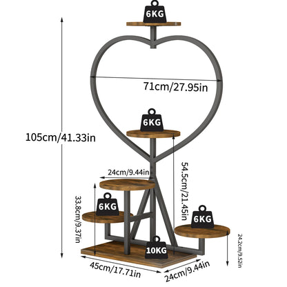 5-Tiered Plant Stand Heart-shape Flower Display Rack Holder for Balcony, Outdoor Garden