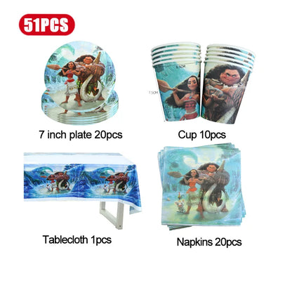 New Disney Moana Birthday Decoration Tableware Balloons Cups Plates Set Banner Vaiana Moana Theme Birthday Party Deco Supplies