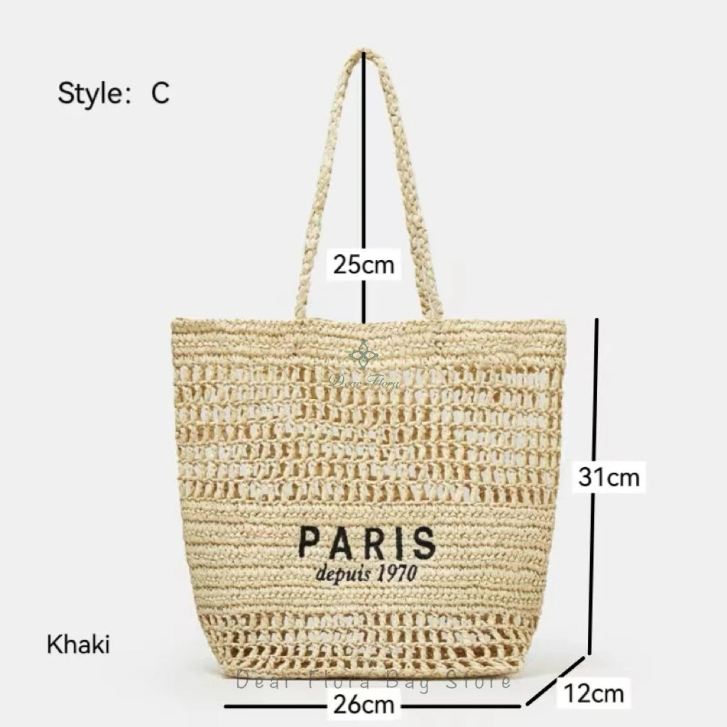 Women Summer Beach Vacation Fashion Straw Knitting Shoulder Bag Hollow Out Handwoven Handbag Portable Large Capacity Casual Tote