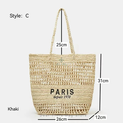 Women's Fashion Large Capacity Handmade Straw Knitting Tote Bag Summer Travel Beach Shoulder Bags Casual Simple Portable Handbag