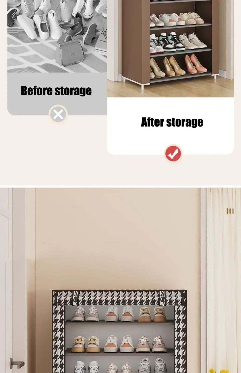 Shoe Cabinet Dustproof Fabric Multifunctional Storage Shoe Rack Moisture-proof Elevated Design Large Capacity Shoe Rack Cabinet