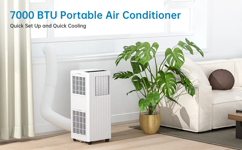 Portable Air Conditioner 7000 BTUs 3 In1 Air Conditioner, Dehumidifier 36L/Day, Cooler, Fan with 2 Speeds, Digital Display