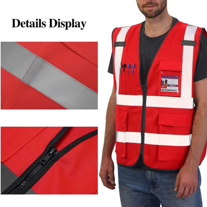 Red Working Vest for Men Women High Visibility Safety Vests with Reflective Stripes Hi Vis Workwear Meets ANSI/ISEA Standards