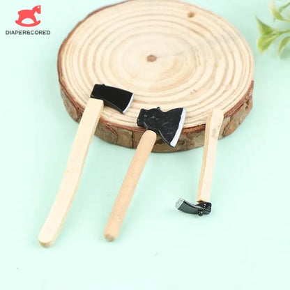 New 3Pcs/set 1/12 Scale Dollhosue Mini Wood Metal Chopper Hatchet Dollhouse Miniature Farming Tools Garden Tools