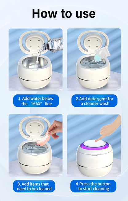 Ultrasonic Cleaner For Retainers Dentures Jewelry Cleaning Machine Mini Portable UV Ultrasonic False Teeth Retainer Cleaner