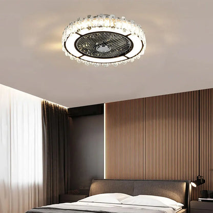 Round Crystal Flush Mount LED Ceiling Fan Light