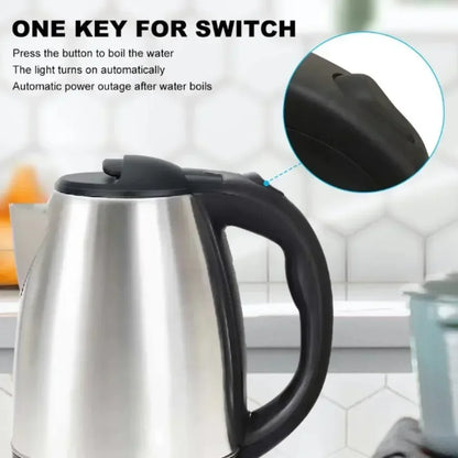 2L 220V Stainless Steel Electric Kettle Silver Black Base Separation Desion Rust-resistant Durable for Home During Travel NEW