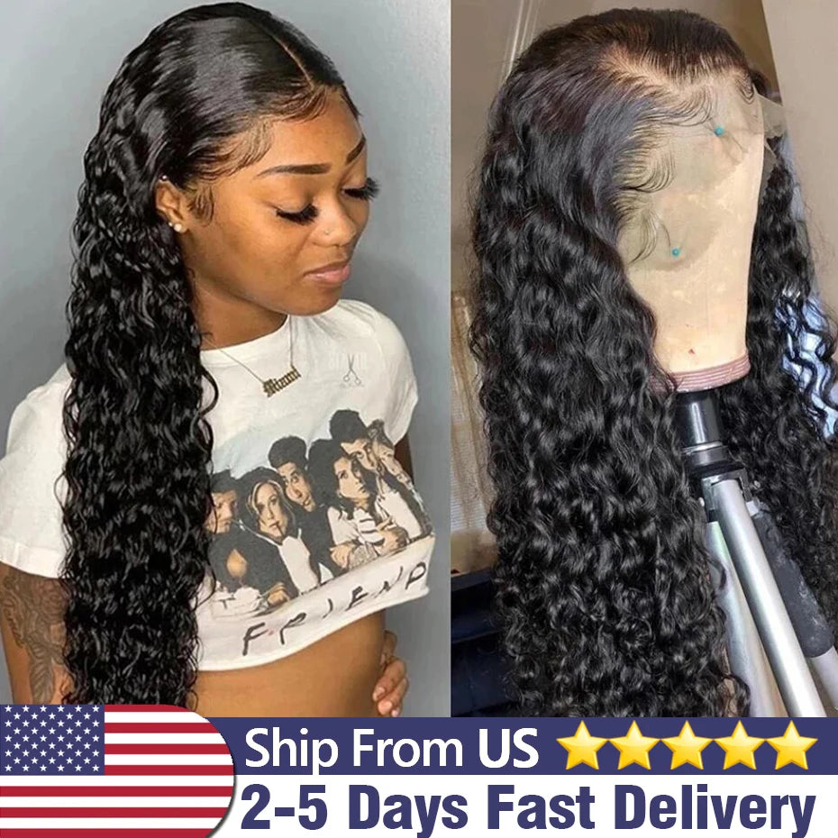 13x4 Curly Lace Frontal Wigs Curly Human Hair 30 40 Inch Hair 13x4 Deep Water Wave 360 Lace Front Wigs For Brazilian Women