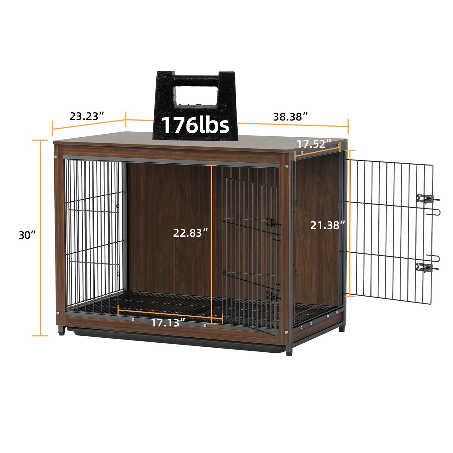 Wooden and Metal Pet Cage, Dog Crate, End Table Furniture, Double Doors, Removable Tray, Cage, Kennel House, 25 in, 32 in, 39 in