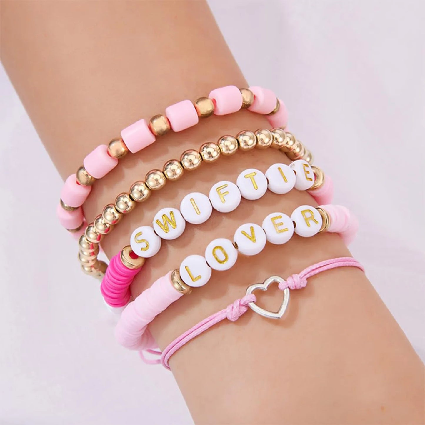 Five Piece Bracelet Set Of Men’s And Women’s Soft Clay Bracelets Fashionable Colourful Letter And Bead Print Beauty Bracelet