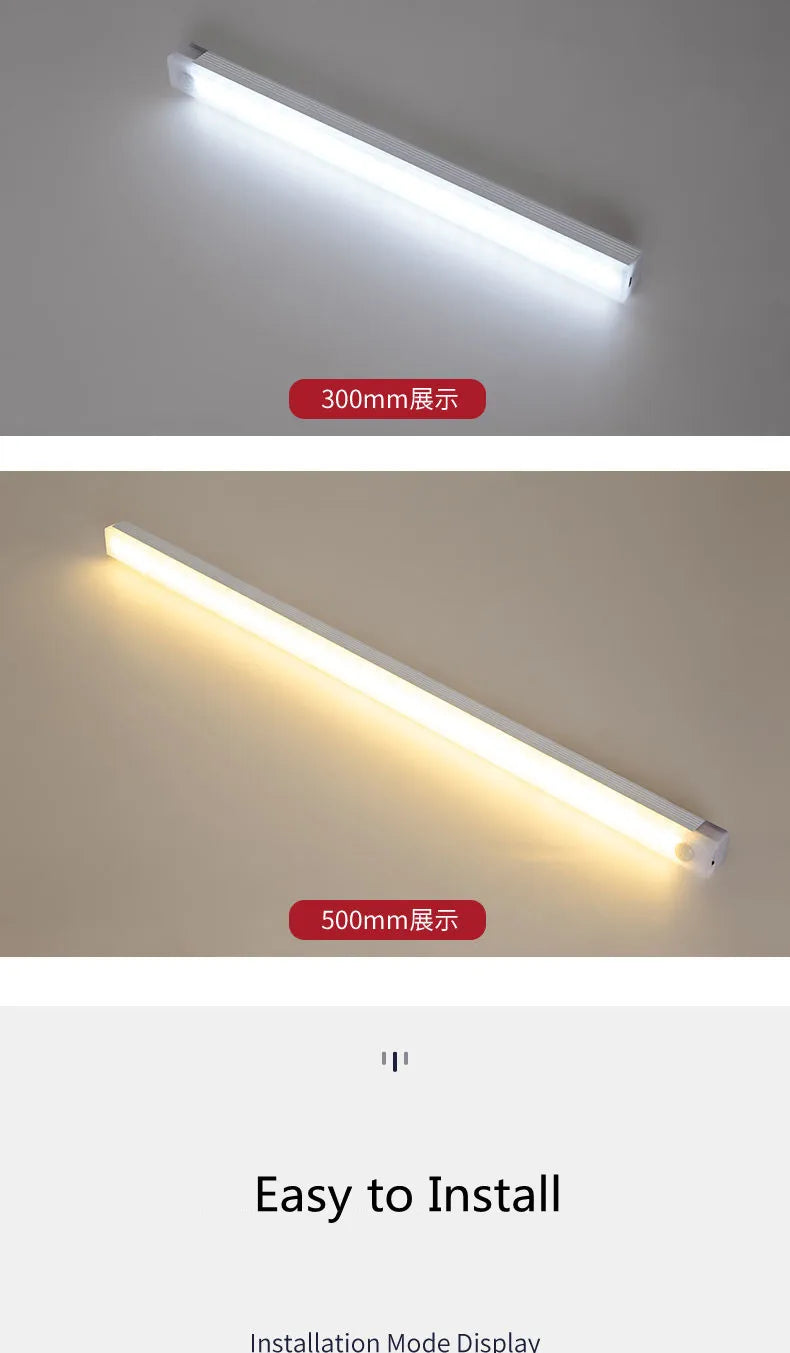 Smart led body sensor light wireless magnetic night light long rechargeable self adhesive closet cabinet light bar Motion sensor