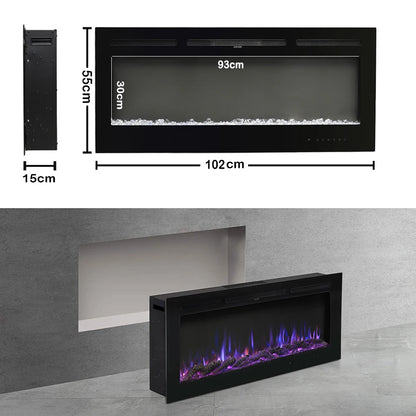 KOMORE Recessed/Wall Mounted Electric Fireplace Adjustable Flame with Remote 102cm 1800W  Flame Effect Overheat Protection