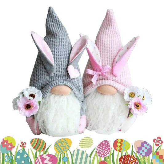 2Pcs Rabbit Ear Faceless Gnome with Knitted Hat Easter Old Man Dwarf Decor Festival Theme for Bedroom Living Room Decor