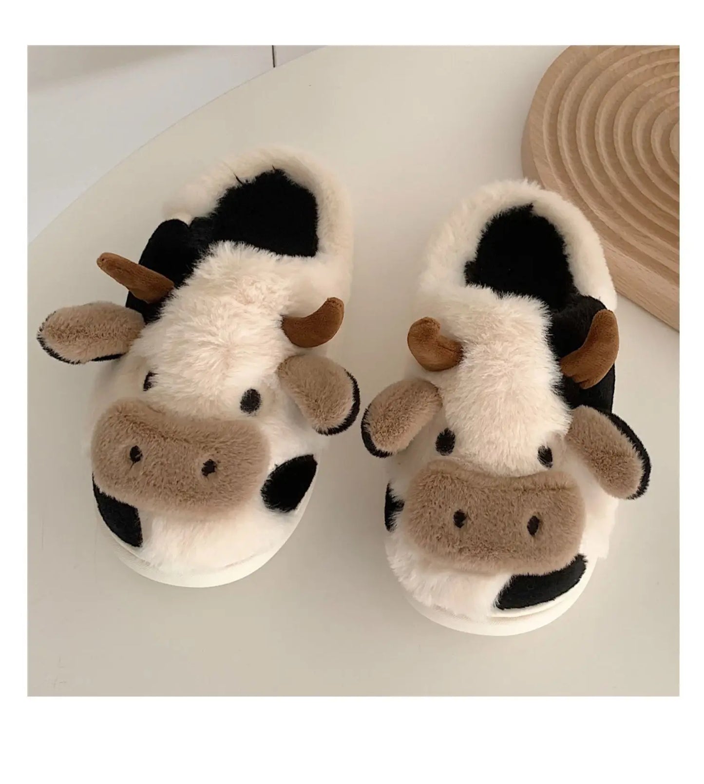 Winter Cow Cotton Slippers Cartoon Warm Plush Slides Shoes Couple's Indoor Non-slip Slides House Men and Women Home Flip Flops