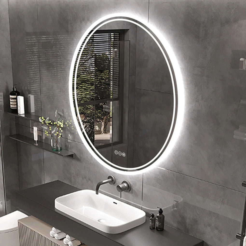 LED Bathroom Mirror Round 600/800mm Illuminated Dimmable Backlit Lighted Wall Vanity Mirror Anti-fog Smart Makeup Shaving Mirror