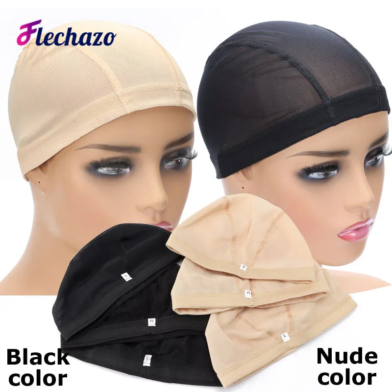 Wig Cap Mesh Bald Cap for Wigs Making 6 Pcs/Lot Stretchable Weaving Net Cap with Wide Elastic Band Black Color S/M/L Size