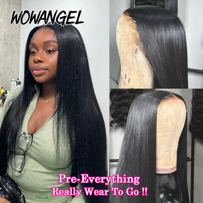 WowAngel 250% Pre Cut Lace 13x6 HD Lace Front Wigs 34in Glueless Straight Human Hair Wigs Pre Plucked Brazilian Hair For Women