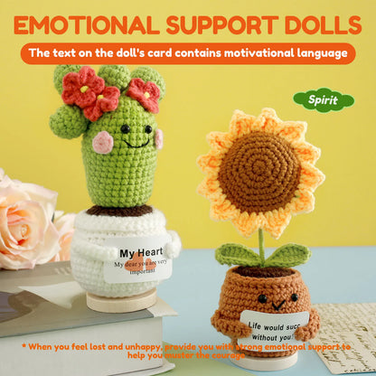 2 件套 Crochet Sunflower Décor Handmade Crochet Cactus Décor Cute Crochet Potted Succulent Gift Funny Crochet Potted Doll Ornament